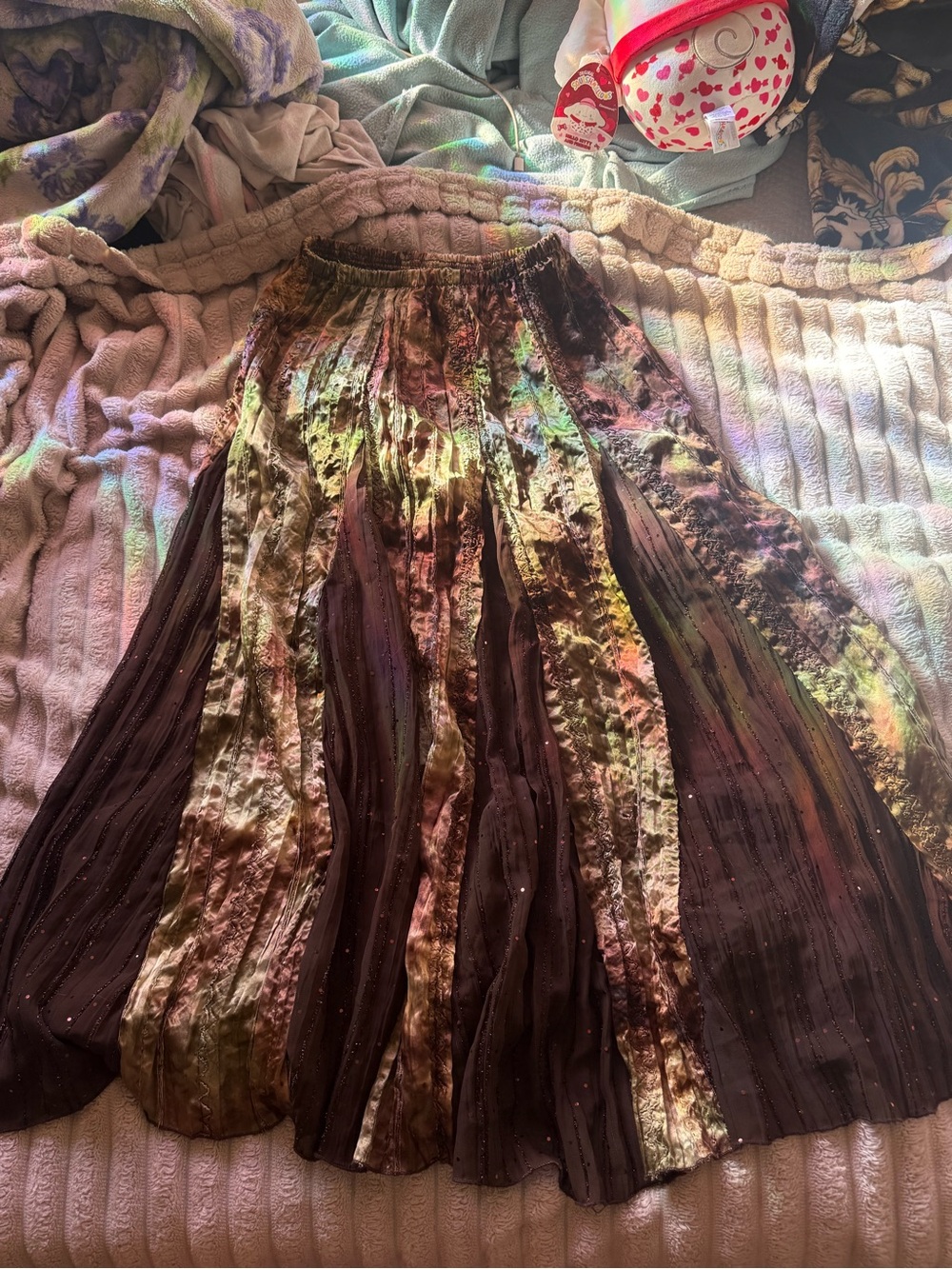 Olive and Brown Patchwork Maxi Skirt